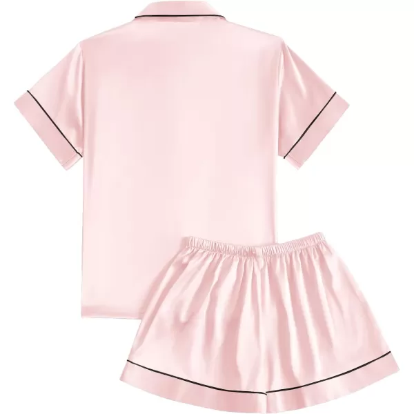 LYANER Women's Satin Pajamas Set Short Sleeve Button Shirt Silky Sleepwear With Shorts Set PJ