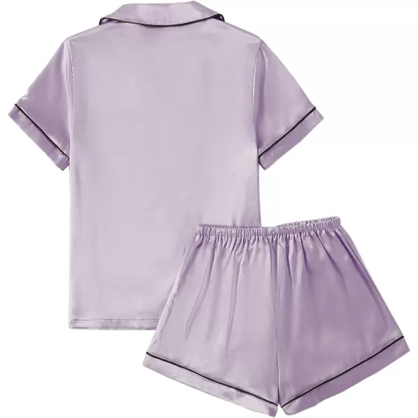 LYANER Women's Satin Pajamas Set Short Sleeve Button Shirt Silky Sleepwear With Shorts Set PJ