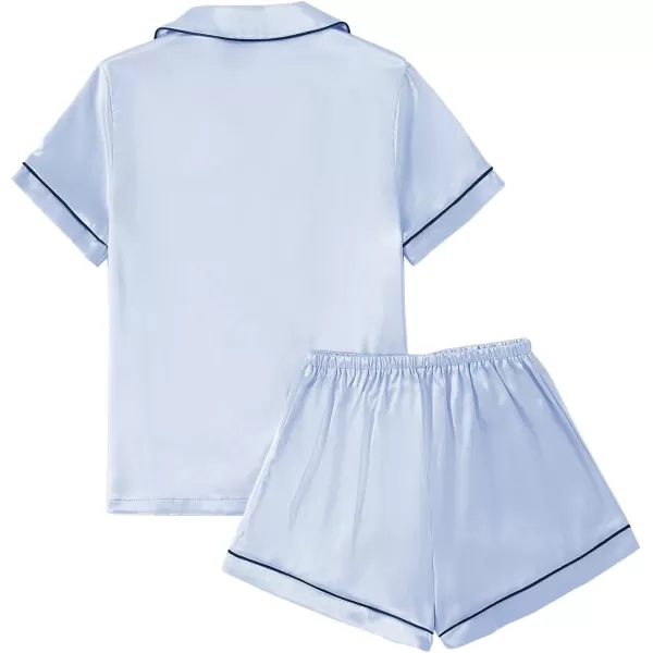 LYANER Women's Satin Pajamas Set Short Sleeve Button Shirt Silky Sleepwear With Shorts Set PJ