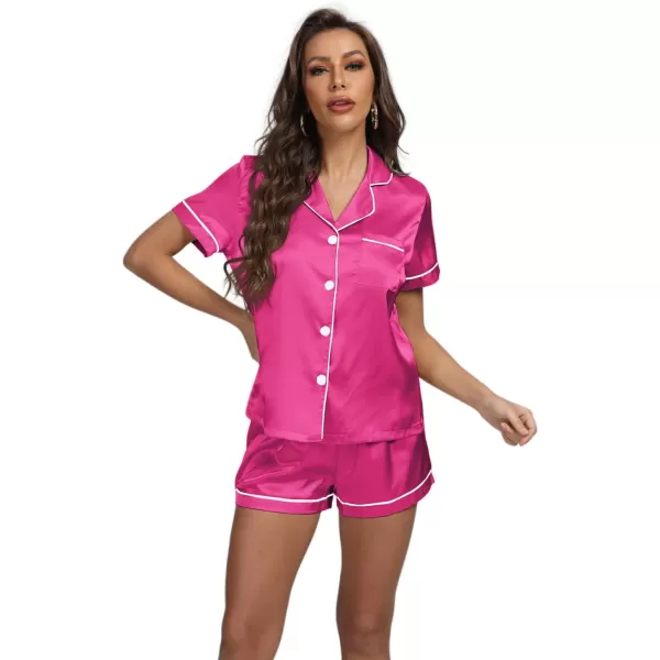 LYANER Women's Satin Pajamas Set Short Sleeve Button Shirt Silky Sleepwear With Shorts Set PJ