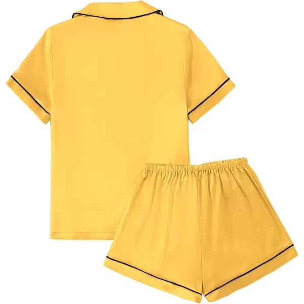 LYANER Women's Satin Pajamas Set Short Sleeve Button Shirt Silky Sleepwear With Shorts Set PJ