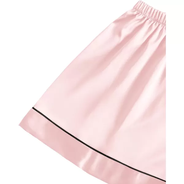 LYANER Women's Satin Pajamas Set Short Sleeve Button Shirt Silky Sleepwear With Shorts Set PJ