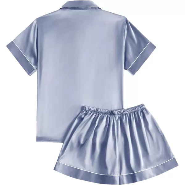 LYANER Women's Satin Pajamas Set Short Sleeve Button Shirt Silky Sleepwear With Shorts Set PJ