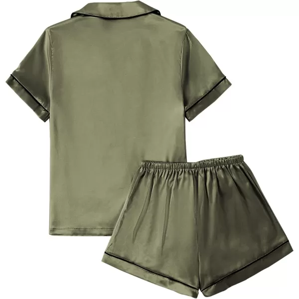 LYANER Women's Satin Pajamas Set Short Sleeve Button Shirt Silky Sleepwear With Shorts Set PJ