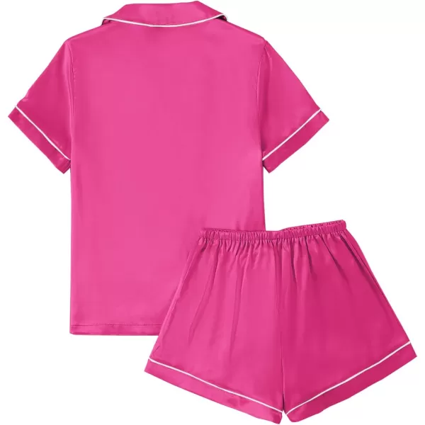 LYANER Women's Satin Pajamas Set Short Sleeve Button Shirt Silky Sleepwear With Shorts Set PJ