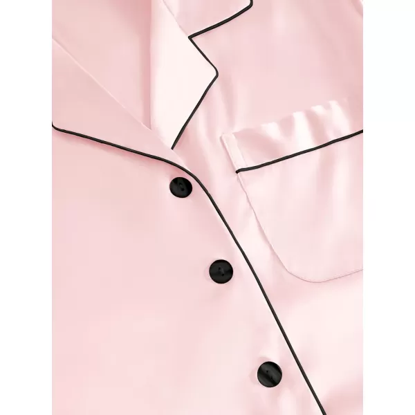 LYANER Women's Satin Pajamas Set Short Sleeve Button Shirt Silky Sleepwear With Shorts Set PJ