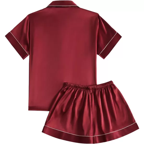 LYANER Women's Satin Pajamas Set Short Sleeve Button Shirt Silky Sleepwear With Shorts Set PJ