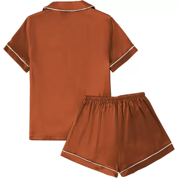 LYANER Women's Satin Pajamas Set Short Sleeve Button Shirt Silky Sleepwear With Shorts Set PJ