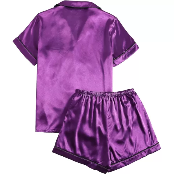 LYANER Women's Satin Pajamas Set Short Sleeve Button Shirt Silky Sleepwear With Shorts Set PJ