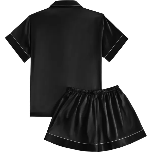 LYANER Women's Satin Pajamas Set Short Sleeve Button Shirt Silky Sleepwear With Shorts Set PJ