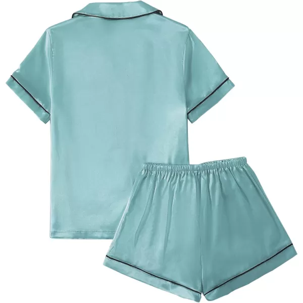 LYANER Women's Satin Pajamas Set Short Sleeve Button Shirt Silky Sleepwear With Shorts Set PJ