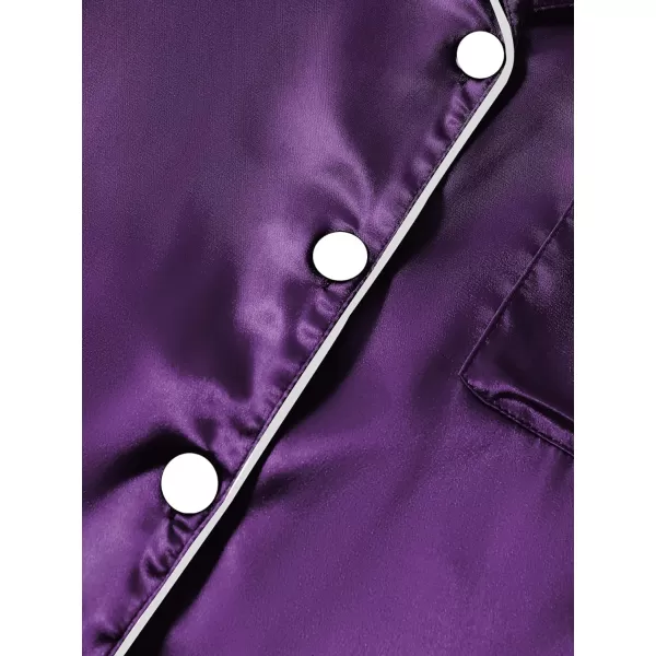 LYANER Women's Satin Pajamas Set Short Sleeve Button Shirt Silky Sleepwear With Shorts Set PJ