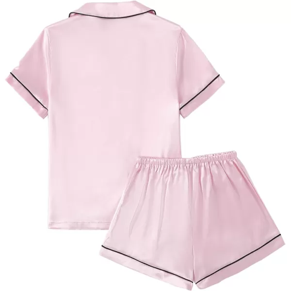 LYANER Women's Satin Pajamas Set Short Sleeve Button Shirt Silky Sleepwear With Shorts Set PJ