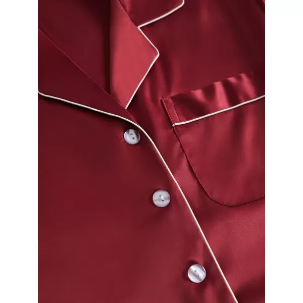 LYANER Women's Satin Pajamas Set Short Sleeve Button Shirt Silky Sleepwear With Shorts Set PJ