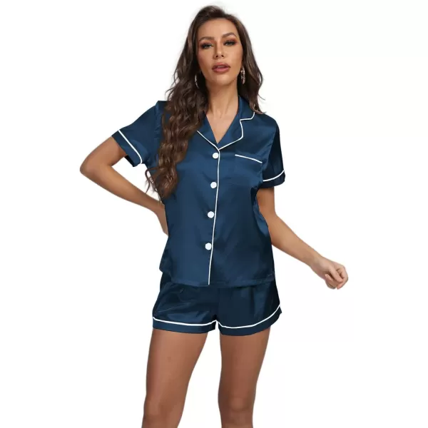 LYANER Women's Satin Pajamas Set Short Sleeve Button Shirt Silky Sleepwear With Shorts Set PJ