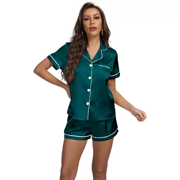 LYANER Women's Satin Pajamas Set Short Sleeve Button Shirt Silky Sleepwear With Shorts Set PJ