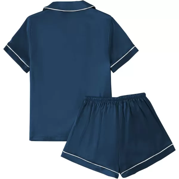 LYANER Women's Satin Pajamas Set Short Sleeve Button Shirt Silky Sleepwear With Shorts Set PJ
