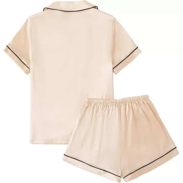 LYANER Women's Satin Pajamas Set Short Sleeve Button Shirt Silky Sleepwear With Shorts Set PJ