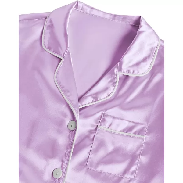 LYANER Women's Satin Pajamas Sets Short Sleeve Button Shirt Silky Sleepwear With Shorts PJs