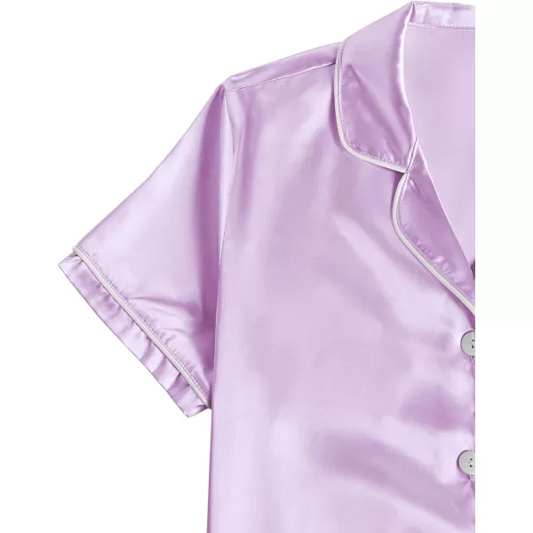 LYANER Women's Satin Pajamas Sets Short Sleeve Button Shirt Silky Sleepwear With Shorts PJs