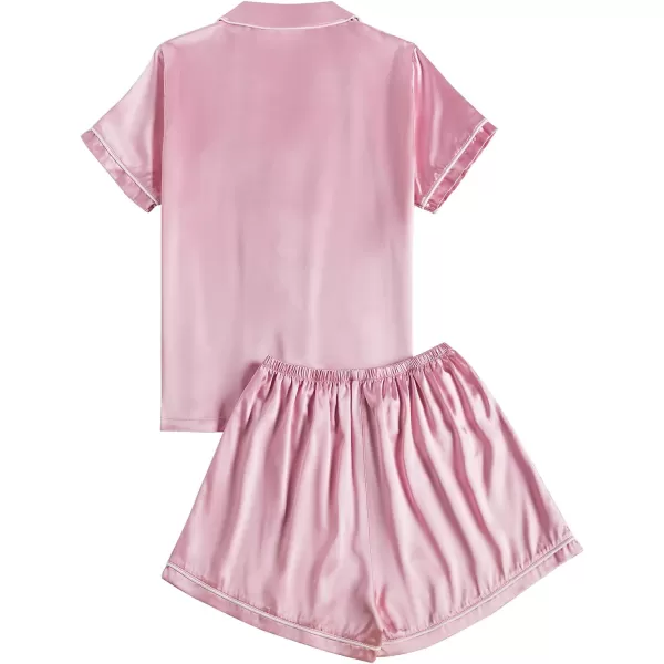 LYANER Women's Satin Pajamas Sets Short Sleeve Button Shirt Silky Sleepwear With Shorts PJs