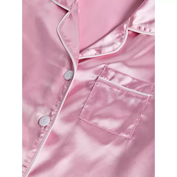 LYANER Women's Satin Pajamas Sets Short Sleeve Button Shirt Silky Sleepwear With Shorts PJs