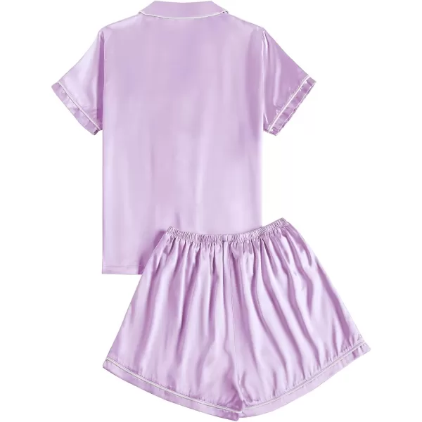 LYANER Women's Satin Pajamas Sets Short Sleeve Button Shirt Silky Sleepwear With Shorts PJs