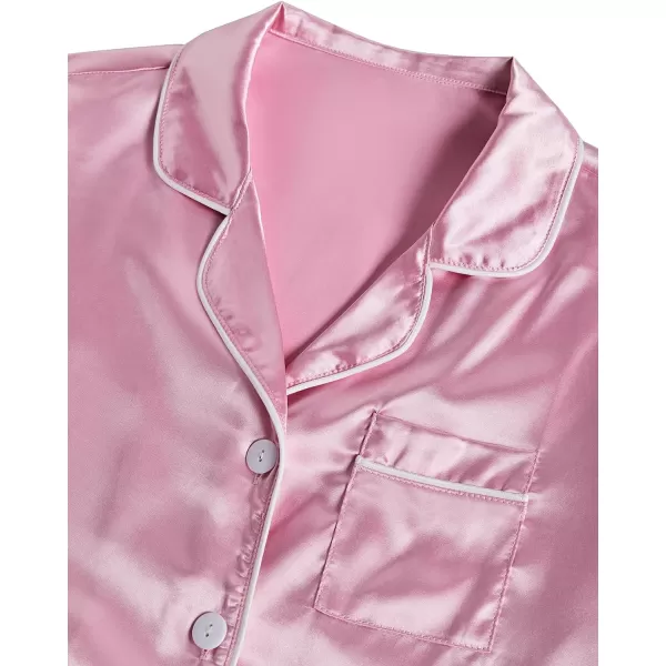 LYANER Women's Satin Pajamas Sets Short Sleeve Button Shirt Silky Sleepwear With Shorts PJs
