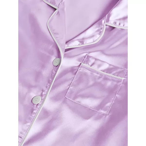 LYANER Women's Satin Pajamas Sets Short Sleeve Button Shirt Silky Sleepwear With Shorts PJs