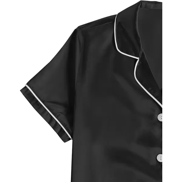 LYANER Women's Satin Pajamas Sets Short Sleeve Button Shirt Silky Sleepwear With Shorts PJs
