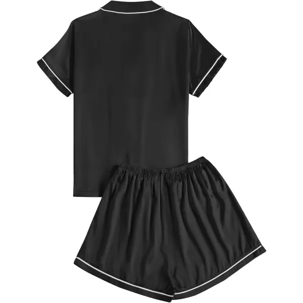 LYANER Women's Satin Pajamas Sets Short Sleeve Button Shirt Silky Sleepwear With Shorts PJs