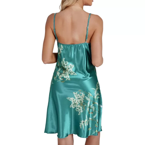 LYANER Women's Satin Print Cowl Neck Spaghetti Straps Nightdress Sleepwear Nightgown