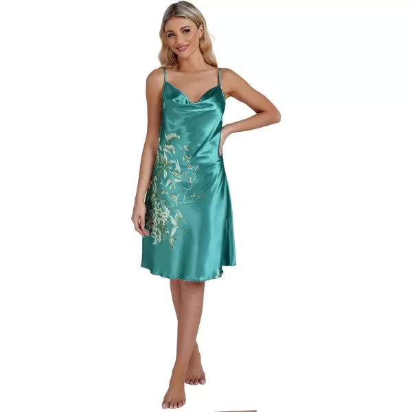LYANER Women's Satin Print Cowl Neck Spaghetti Straps Nightdress Sleepwear Nightgown