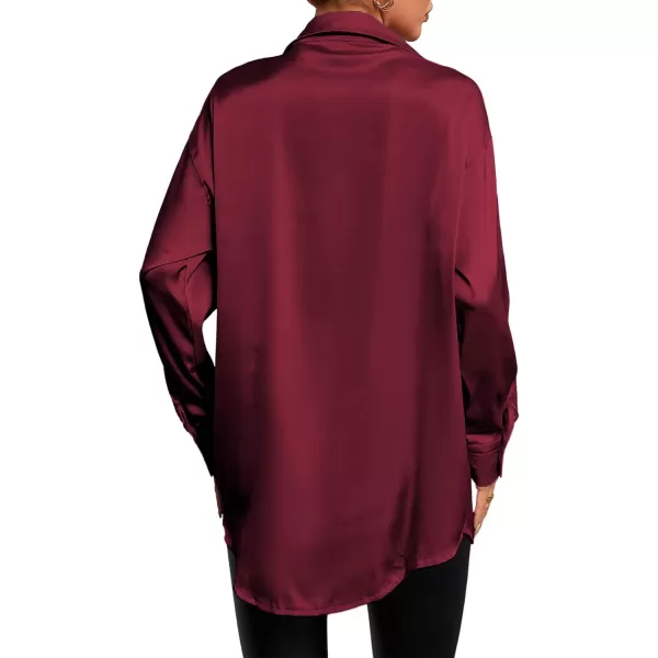 LYANER Women's Satin Silk Collar V Neck Button Down Long Sleeve Blouse Shirt Top