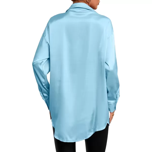 LYANER Women's Satin Silk Collar V Neck Button Down Long Sleeve Blouse Shirt Top