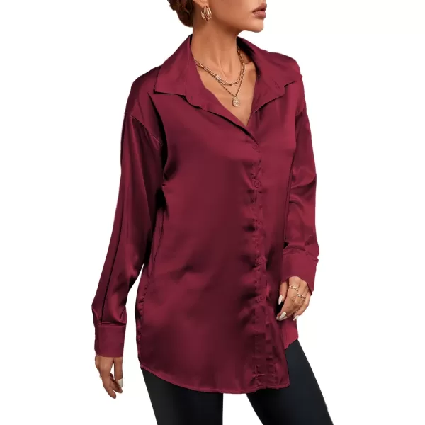 LYANER Women's Satin Silk Collar V Neck Button Down Long Sleeve Blouse Shirt Top