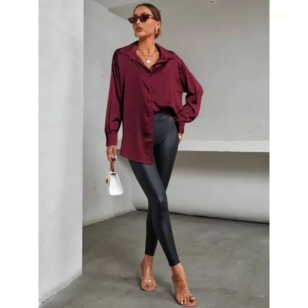 LYANER Women's Satin Silk Collar V Neck Button Down Long Sleeve Blouse Shirt Top