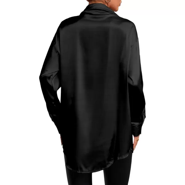 LYANER Women's Satin Silk Collar V Neck Button Down Long Sleeve Blouse Shirt Top