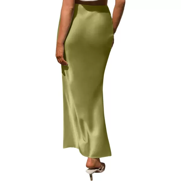 LYANER Women's Satin Silk High Waist Pleated Flared Bodycon Maxi Skirt