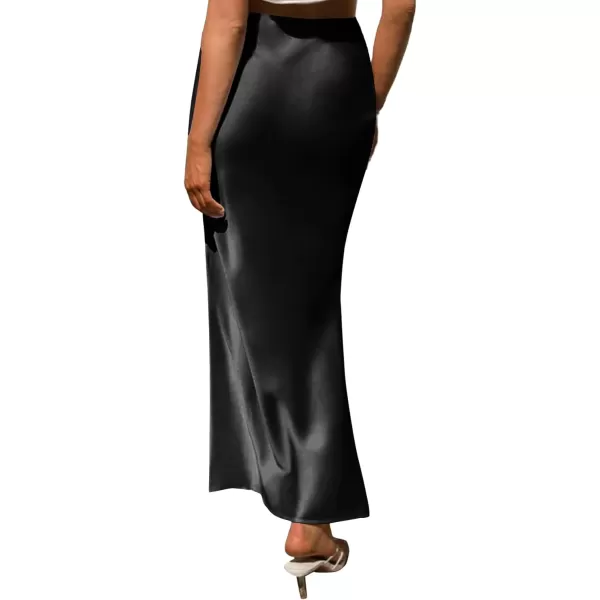 LYANER Women's Satin Silk High Waist Pleated Flared Bodycon Maxi Skirt
