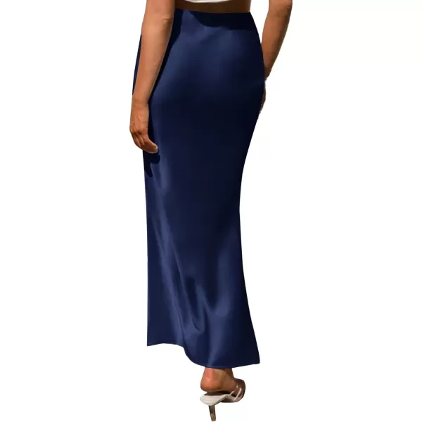 LYANER Women's Satin Silk High Waist Pleated Flared Bodycon Maxi Skirt
