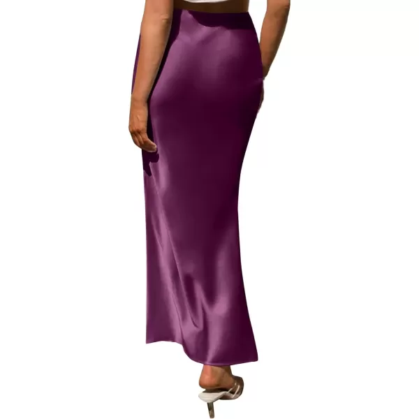 LYANER Women's Satin Silk High Waist Pleated Flared Bodycon Maxi Skirt