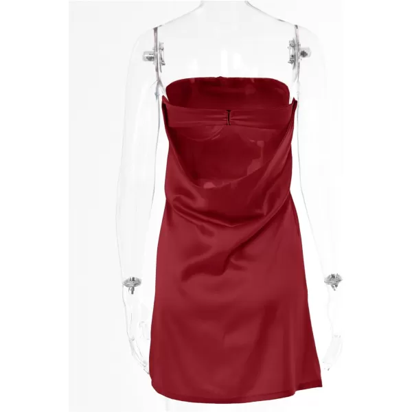 LYANER Women's Satin Silk Hollow Out Back Strapless Tube Bodycon Club Mini Dress