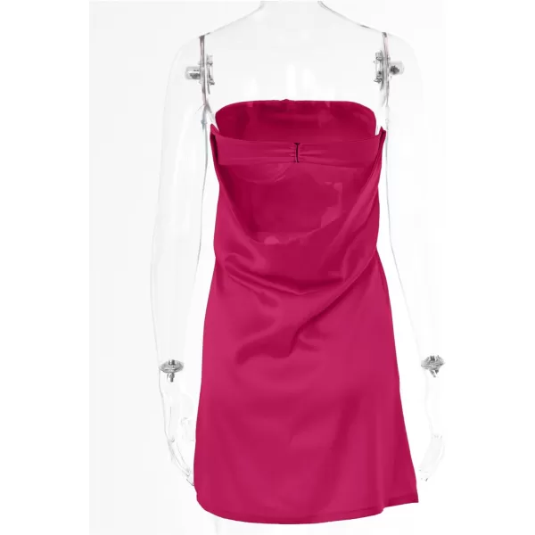LYANER Women's Satin Silk Hollow Out Back Strapless Tube Bodycon Club Mini Dress