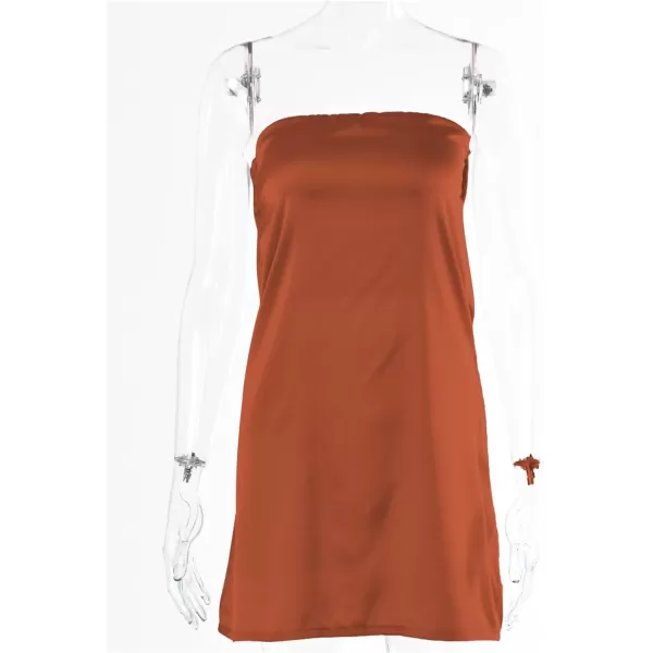 LYANER Women's Satin Silk Hollow Out Back Strapless Tube Bodycon Club Mini Dress