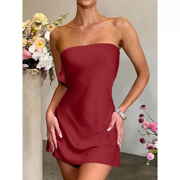 LYANER Women's Satin Silk Hollow Out Back Strapless Tube Bodycon Club Mini Dress