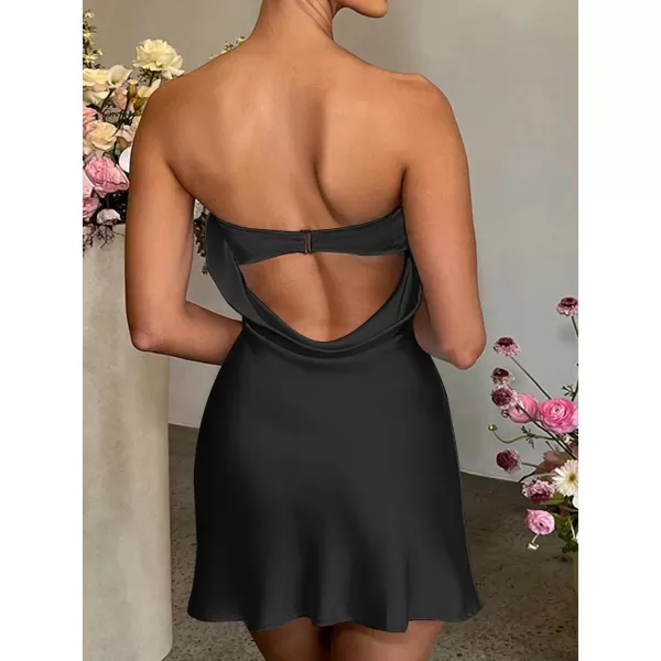 LYANER Women's Satin Silk Hollow Out Back Strapless Tube Bodycon Club Mini Dress