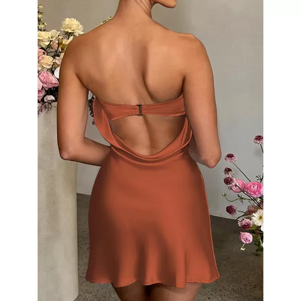 LYANER Women's Satin Silk Hollow Out Back Strapless Tube Bodycon Club Mini Dress