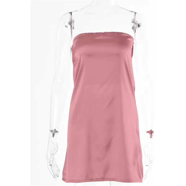 LYANER Women's Satin Silk Hollow Out Back Strapless Tube Bodycon Club Mini Dress