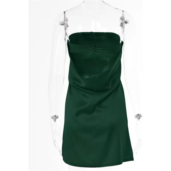 LYANER Women's Satin Silk Hollow Out Back Strapless Tube Bodycon Club Mini Dress